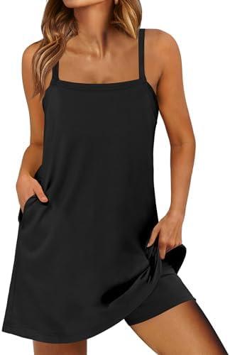 ANRABESS Women Summer Dress 2025 Beach Vacation Outfits Tennis Athletic Workout Romper Dress Built in Shorts Travel Clothes Size S