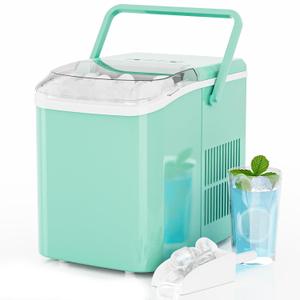 Ice Makers Countertop, Portable Ice Machine with Handle, 6 Mins 9 Bullet Ice Cubes with Basket and Scoop, 26lbs in 24Hrs, Auto-Cleaning, for Home, Kitchen, RV, Camping, Green