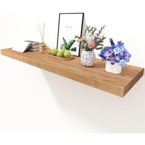 Solid Oak Floating Shelves - 36" Wide X 10" Deep Wall Shelf, Heavy Duty Floating Shelf with Invisible Brackets, Rustic Wood Shelves for Wall Decor - Natural Oak, 36 in W x 10 in D x 1.5 in H