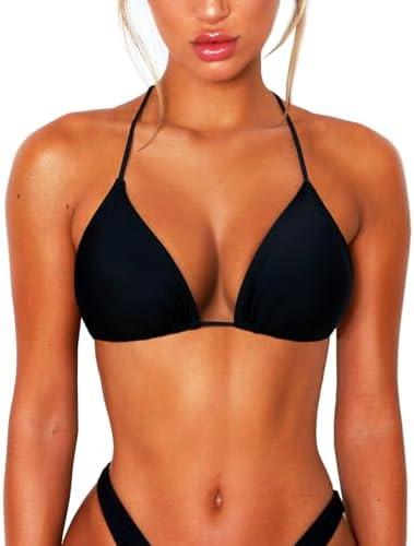 OZICERD String Bikini Tops for Women Bathing Suit Swim Tops Sexy Triangle Bikini Top, Black, XXL