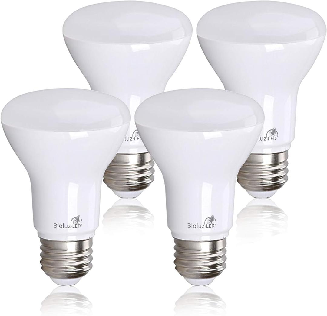 Bioluz LED 4 Pack BR20 LED Bulb 3000K Bright Soft White 6W=50W, 90 CRI, 540 Lumen, Dimmable LED Light Bulbs, Soft White Light Bulbs, Indoor/Outdoor Flood Light Bulbs, UL Listed & Title 20 Compliant
