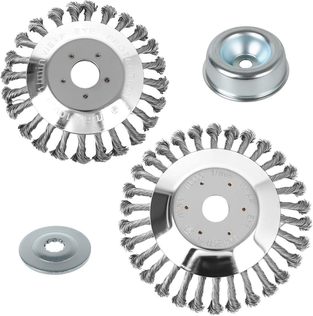 6" & 8" Wired Trimmer Blades Compatible with St ihl Hu sqvarna Ec ho Brush Mowers Ro tary Steel Wire Cutter Trimmer Head for String Trimmers Includes N ut & Uni versal Adapter Kits