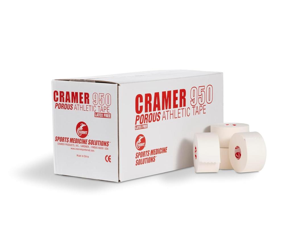 Cramer 950 Premium White Athletic Tape for Ankle, Wrist, and Injury Taping, Helps Protect and Prevent Injuries, Promotes Faster Healing, Bulk Case of AT Tape, .75" x 10 yds, 18 Rolls