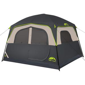 Happy Travel Tent 6 Person Tents for Camping, Waterproof Easy Setup Camping Tent with Rainfly, Portable Large Family Cabin Tent with 5 Large Mesh Windows and Carry Bag for Outdoor Camping & Hiking (Black)