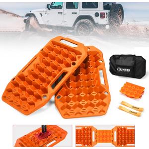 BUNKER INDUST Offroad Traction Boards with Jack Base,Multifunctional Extendable Recovery Track Tire Traction Mat Snow Mud Sand Ramp-4X4 ATV UTV SUV Truck Traction Pads with Bag, Orange (Gen 8)