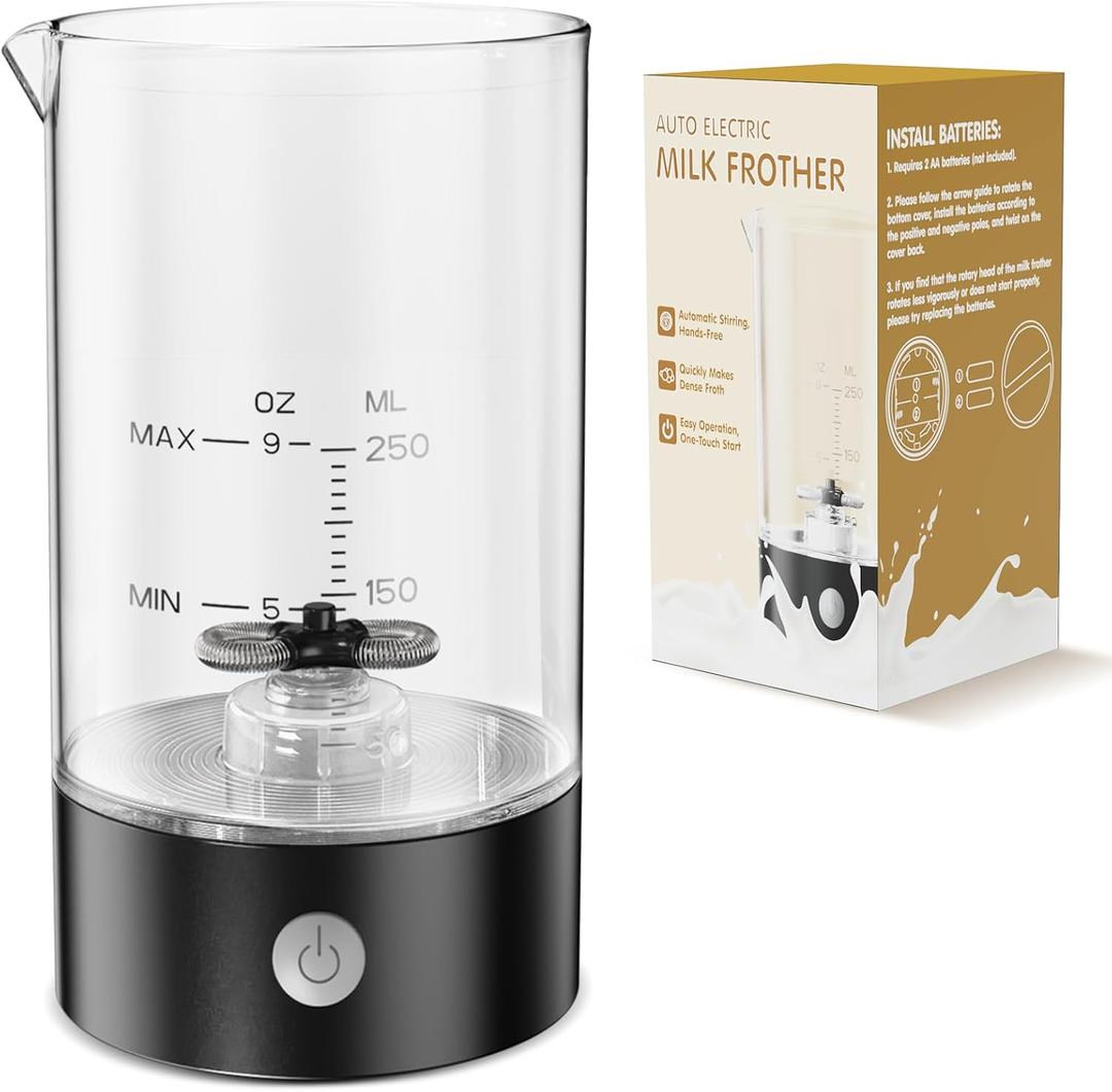 Cold Foam Maker, 9oz Automatic Cold Milk Frother Handheld-free, Electric Whisk Drink Mixer for Lattes,Cappuccinos,Macchiato (Deep Black)