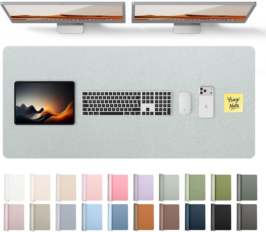 YSAGi Leather Desk Pad Protector, Office Desk Mat, Large Mouse Pad, Non-Slip PU Leather Desk Blotter, Laptop Desk Pad, Waterproof Desk Writing Pad for Office and Home (Silver, 47" x 17")