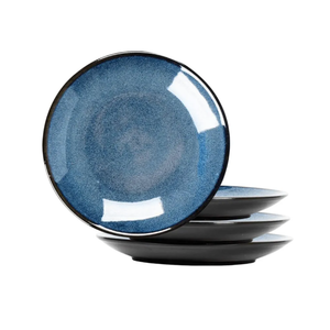 Ceramic Dinner Plates, Reactive Glaze Porcelain Dessert Plates, Salad Plates, Scratch Resistant - Porcelain Serving for Steak, Snack, 6inch Light Blue 4pcs