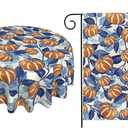 Blue Burnt Orange Fall Tablecloth Round 60 Inch and Fall Garden Flag 12x18 Inch Autumn Harvest Thanksgiving Day Holiday Seasonal Farmhouse for Indoor Outside Party Kitchen Home Decor