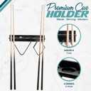 Pool Stick Holder Wall Mount - 4 Pool Cue Rack with Accessories Shelf and 4 Drink Holders - Bamboo Billiard Cue Rack for Game Room or Bar - Black - 5.1 x 23.2 x 4.3 Inches