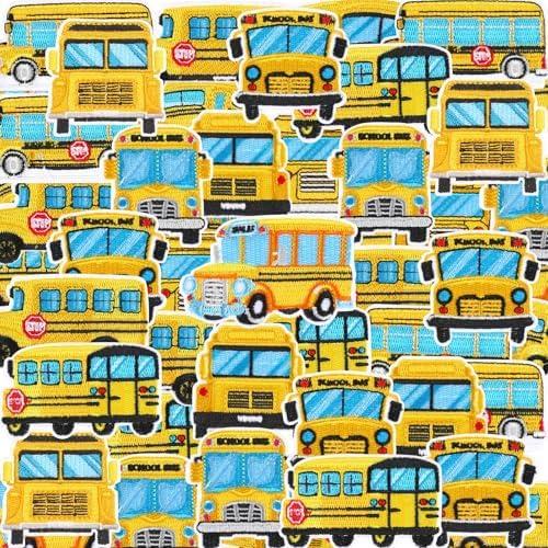 Yuxung 48 Pcs School Bus Iron on Patches Back to School Embroidered Clothes Patches Appliques Machine Embroidery Needlecraft Projects Boys Girls Kids DIY for Backpacks Hats Socks Shirt Jackets DIY, Set of 2
