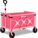 Sekey Wagon Cart with Wheels with 220LBS Capacity,Heavy Duty Wagon Carts Foldable,Lightweight Utility Portable Cart for Grocery, Shopping, Garden, Camping. Pink