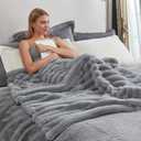 Cozy Bliss Faux Fur Throw Blanket for Couch, Cozy Warm Plush Striped Blanket for Sofa Bedroom Living Room, 60 * 80 Inches Gray