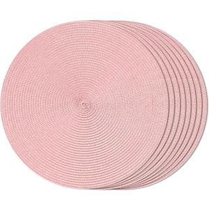 FunWheat Round Braided Placemats Set of 8 Place Mats for Dining Table Woven Washable Non-Slip Table Mats 15 Inch(Pink,8pcs)