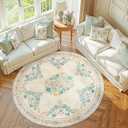 jinchan Round Rug 6ft Area Rugs Vintage Floral Distressed Design,Machine Washable Soft Non-Slip Low-Pile Ultra-Thin Circle Rug for Bedside Living Room Dining Room Bedroom (6' Round, Apricot Multi)