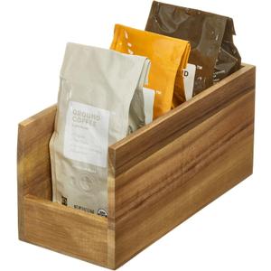 iDesign Acacia Wood Open-Front Bin for Pantry Organization Natural