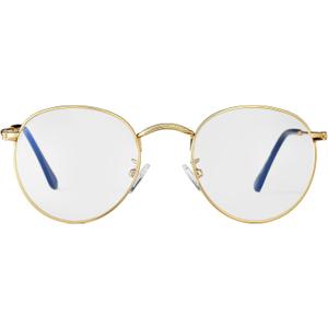 Classic Round Clear Lens Glasses Vintage Circle Metal Eyeglass Frames Non Prescription Lens Eyeglasses (Gold)