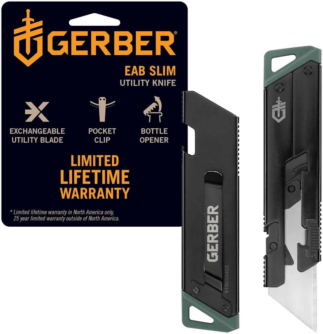 Gerber Gear EAB Utility Knife, Clips to Pocket or Keychain with Replaceable Razor Blade for Everyday Carry, EDC Gear with Box Cutter Retractable, Mini Black