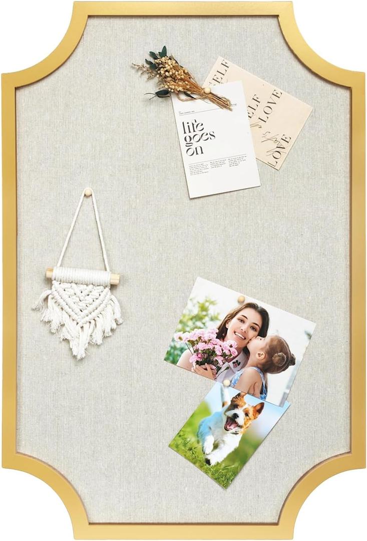 Linen Bulletin Board, Large 20"x30" Pin Board for Walls, Fabric Bulletin Board for Home Kitchen Office DecorativeGold Frame Cork Board(Gold-5075)