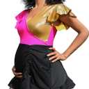 GINKANA Maternity Tankini Set Ruffle Hem Pregnancy Two Piece Metallic Swimsuit High Waisted Bathing Suit Beach (Medium, Hot Pink and Gold)