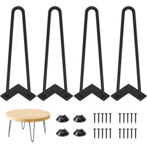 Genius Iron Hairpin Table Legs 16 inch, 3/8" Solid Metal Steel Firm Welding Home DIY for Coffee Table, Bench, Chair with Rubber Floor Protectors, Black, 4 PCS