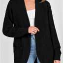 KIRUNDO Cardigan Sweaters for Women 2024 Fall Open Front Long Sleeve Loose Lightweight Knit Sweater Coat with Pockets (Black, S)
