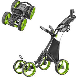 Caddytek Explorer V8 Golf Push Cart - SuperLite 4 Wheel Aluminum Foldable Cart with Adjustable Front Wheel Width, Foot Brake, Cooler Basket, Umbrella Holder, Drink Holder, Scorecard Console (Lime)
