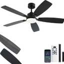 52 Inch Ceiling Fans with Lights, Black Ceiling Fan and Remote/App Control, 2 Downrods, DC Reversible, Noiseless, Dimmable, Dual-Sided Blades Modern Ceiling Fan for Indoor/Outdoor Use