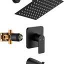 Black Tub Shower Faucet Set Complete with 8-Inch Rainfall Shower Head and Tub Spout Included Shower Valve Tub Shower Trim Kit Matte Black