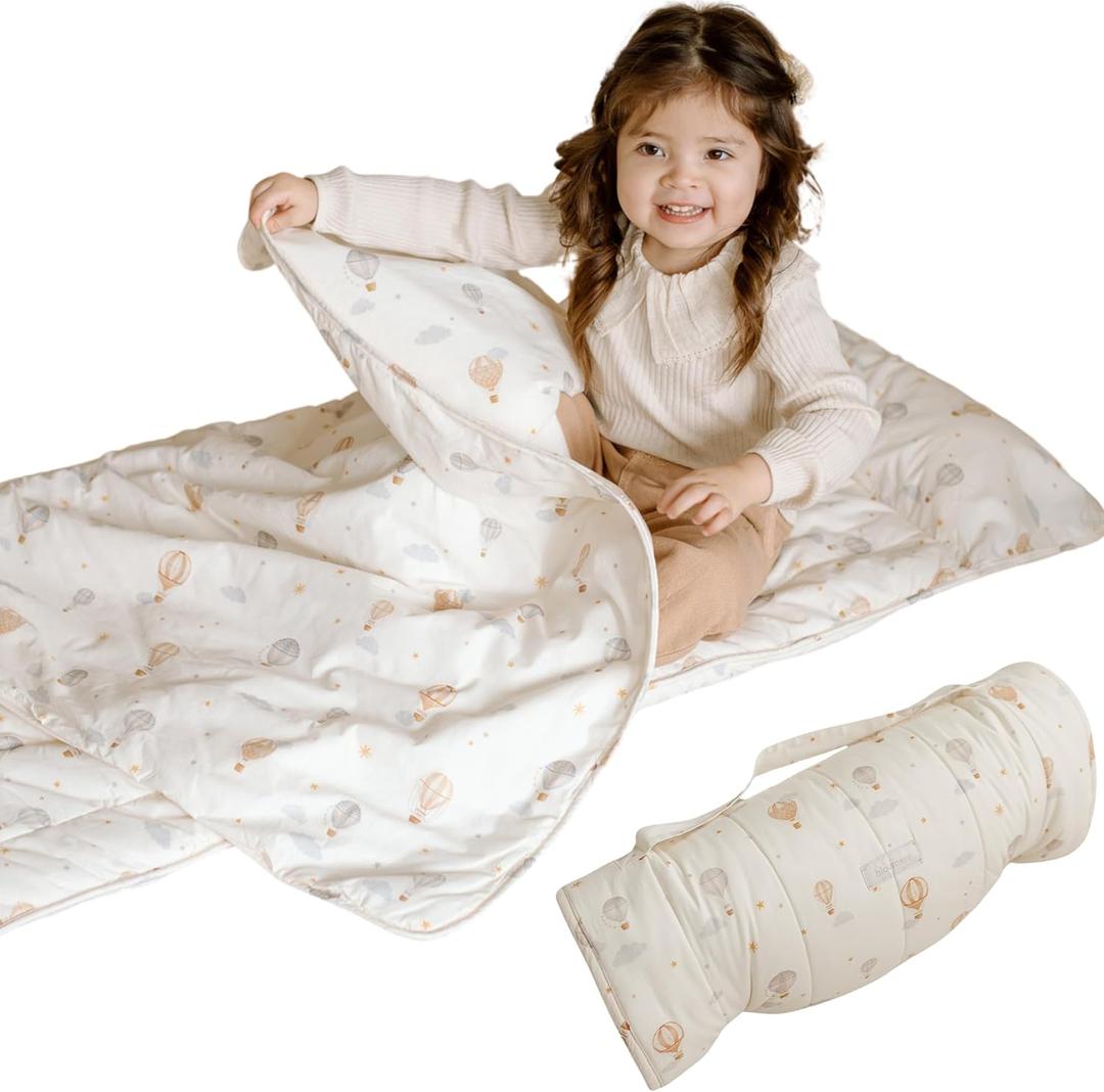 Organic Toddler Nap Mat  100% Cotton Kids Washable Sleeping Mat & Detachable Pillow  Sleeping Bag with Soft 1.5 Pad  Ideal Nap Mat for Daycare, Preschool, & Sleepovers