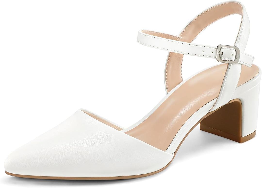mysoft Women's Pumps 2 Inch Chunky Block Heel Pointed Toe Ankle Strap Slingback Wedding Party Dress Shoes 8