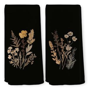 QZQE Vintage Moody Floral Dark Botanical Kitchen Towels Set of 2, Cottagecore Botanical Goth Gothic Still Life Dish Tea Towels for Kitchen, Farmhouse Country Decorative Hand Towel 16x24 Inch