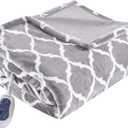 Beautyrest Ogee Printed Plush Electric Blanket for Cold Weather, Fast Heating, Auto Shut Off, Virtually Zero EMF, Multi Heat Setting, UL Certified, Machine Washable, Grey Oversized Throw 60x70