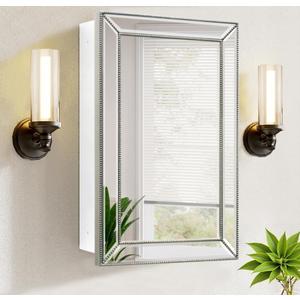 24"x36" Retro Beaded Medicine Cabinet with Beveled Mirror - Wooden Frame, Recessed & Surface Mount Bathroom Storage Cabinet