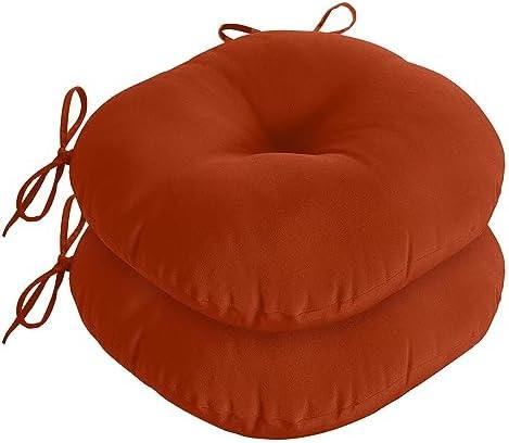downluxe Bistro Chair Cushions for Patio Furniture, Water-Resistant Round Outdoor Chair Cushions Set of 2 with Non-Slip Ties, 15" x 15", Brick Red