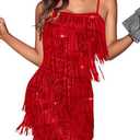 Madam Uniq Women Tassel Formal Dress Sequin Strap Mini Elegant Evening Prom Party Club Dance Gown, XL