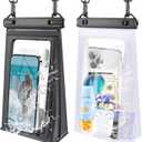 2 Pack Large Waterproof Phone Pouch, IPX8 Double Sealing Floating Waterproof Bag for iPhone 16 15 14 Pro Max Sumsang S25 S24 Google All Devices (White+Black)