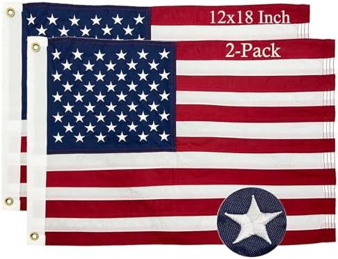 FLAGPARK American Flag Small US Boat Flag 12x18 Inch 2-Pack Small American Flags Embroidered Stars Heavy Duty for Outdoor Indoor