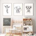 Safari Nursery Wall Art Decor Baby Animal Canvas Wall Art Baby Room Nursery Pictures Kids Artwork Safari Jungle Animal Prints Giraffe Elephant Tiger Painting Set of 3 for Bedroom 12x16 Inch Unframed