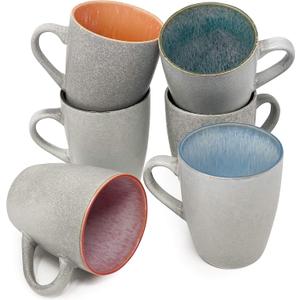 BTaT- Porcelain Coffee Mugs Set, 12 oz (350ml), 6 Pack, Ceramic Coffee Mugs, Matte White Outside and Colorful Inside, Restaurant Cups for Tea, Cappuccino, Cocoa, Cereal, Mug Gift Set, Dishwasher Safe