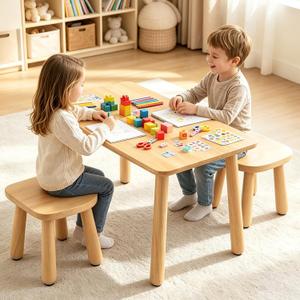 Wooden Toddler Table and Chair(2) Set for Kid, Activity Table Furniture 2-8, 23.62 x 15.75 x 17.32 inches