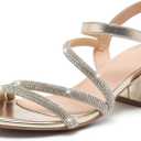 DADAWEN Women's Strappy Open Toe Rhinestone Low Block Chunky Heels Sandals Ankle Buckle Heeled Sandals Wedding Party Dress Pumps Shoes Size 41 (Gold)
