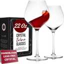 Gusto Nostro Crystal Wine Glasses Set of 2, 22 Oz Long Stem Modern Wine Glasses for White and Red Wine, Dishwasher Safe, Fancy, Elegant, Large and Tall Wine Glass for Wedding Christmas Anniversary (Crystal Design 3)