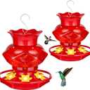 Hummingbird Feeders for Outdoors Hanging Ant and Bee Proof, 18OZ Diamond Humming Bird Feeders for Outside Circular Perch with Leak Proof & 6 Feeding Ports, Gifts for Women, Red 2 Pack Plastic