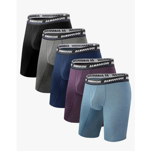 BAMBOO COOL Men's Long Boxer Briefs Performance Long Leg Sports Boxer Brief Underwear MultiPack L