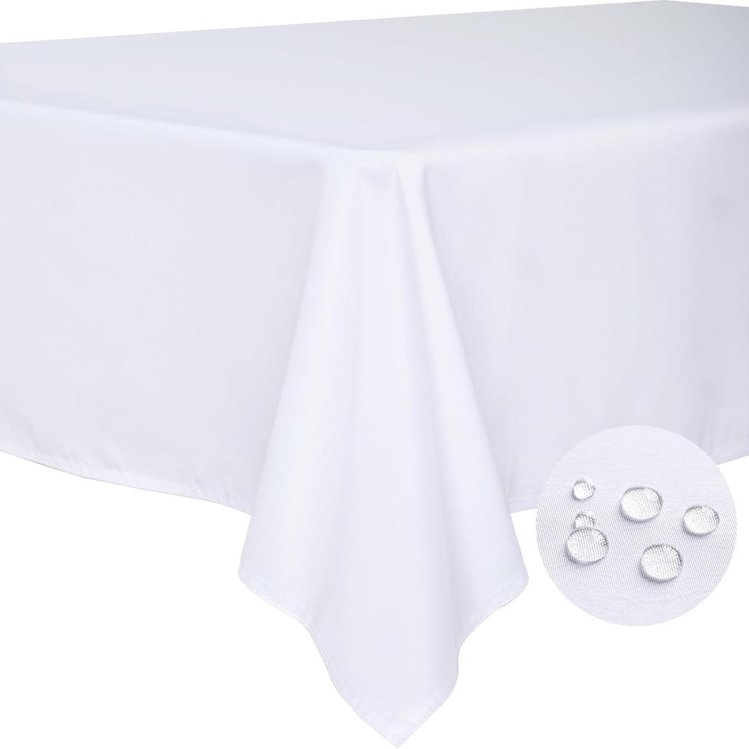 BYDOLL Table Cloth White 90x132 Inch Tablecloth for 8 Foot Rectangle Tables Outdoor Washable Wrinkle Free and Spillproof Polyester Tablecloth for Festival Camping Picnic Party Cover