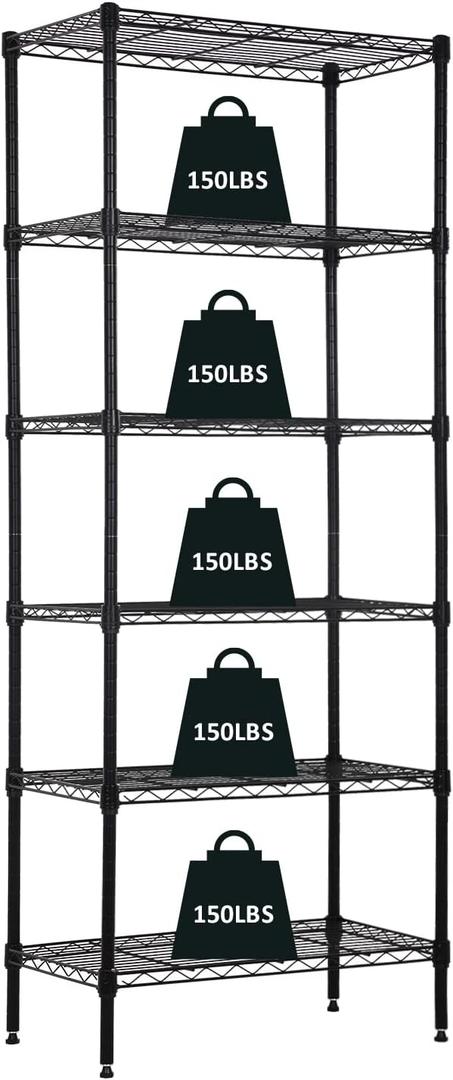 6-Tier Wire Shelving Unit Storage Shelves Metal Shelves 60"x23"x13" Heavy Duty Metal Storage Rack Wire Rack NSF Height Adjustable for Home Kitchen Bathroom Garage Shelving(Black)