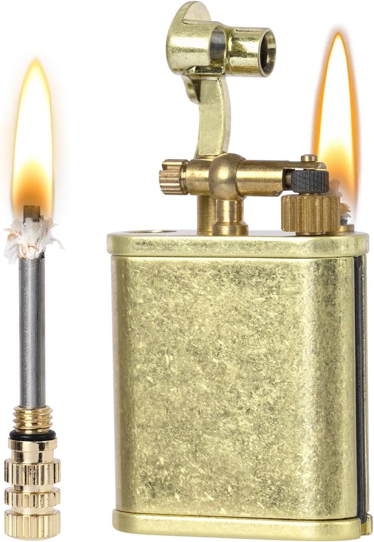 Vintage Trench Lighter, Permanent Match, Cool Pipe Lighter, Unique Metal Lighters, Antique Kerosene Lighters Fluid Refillable, Reusable Waterproof Forever Matches, Gifts for Men, No Fuel (Brass Color)