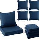 Summsun Outdoor Chair Cushions, Faux Linen Backrest and Deep Seat Cushion Set for Patio Furniture with Weather Resistant Removable Cover, Ties, Non-Slip Bottom, 22 x 22 Inch, Navy, Set of 4, 4P/22*22 + 22*20 Inch