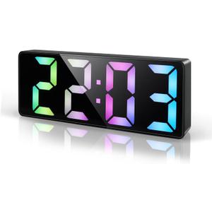 Lafocuse LED Colorful Digital Alarm Clock for Kids Bedroom with 6.7" Large Display, Snooze, Cord/Battery Powered, Adjustable Brightness, Date, Temperature, Bedside Clock for Heavy Sleepers Office (Multicolor)